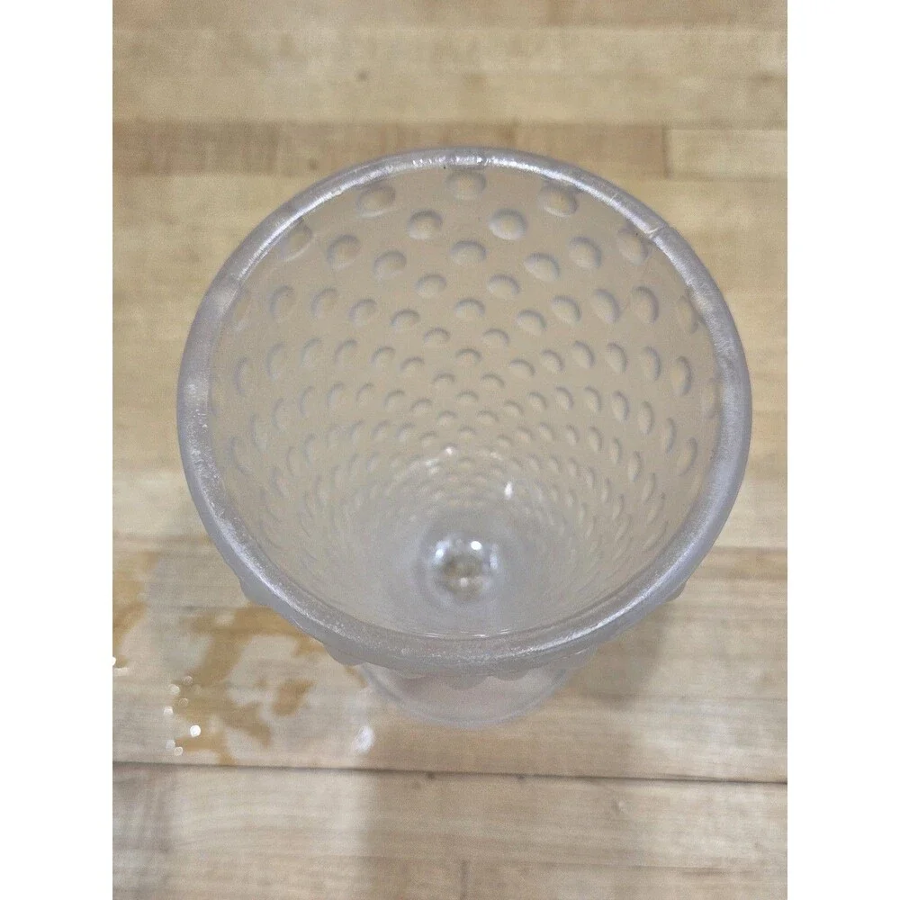Vintage Indiana Glass Clear Satin Frosted Hobnail Footed Tumbler Vase 8 in